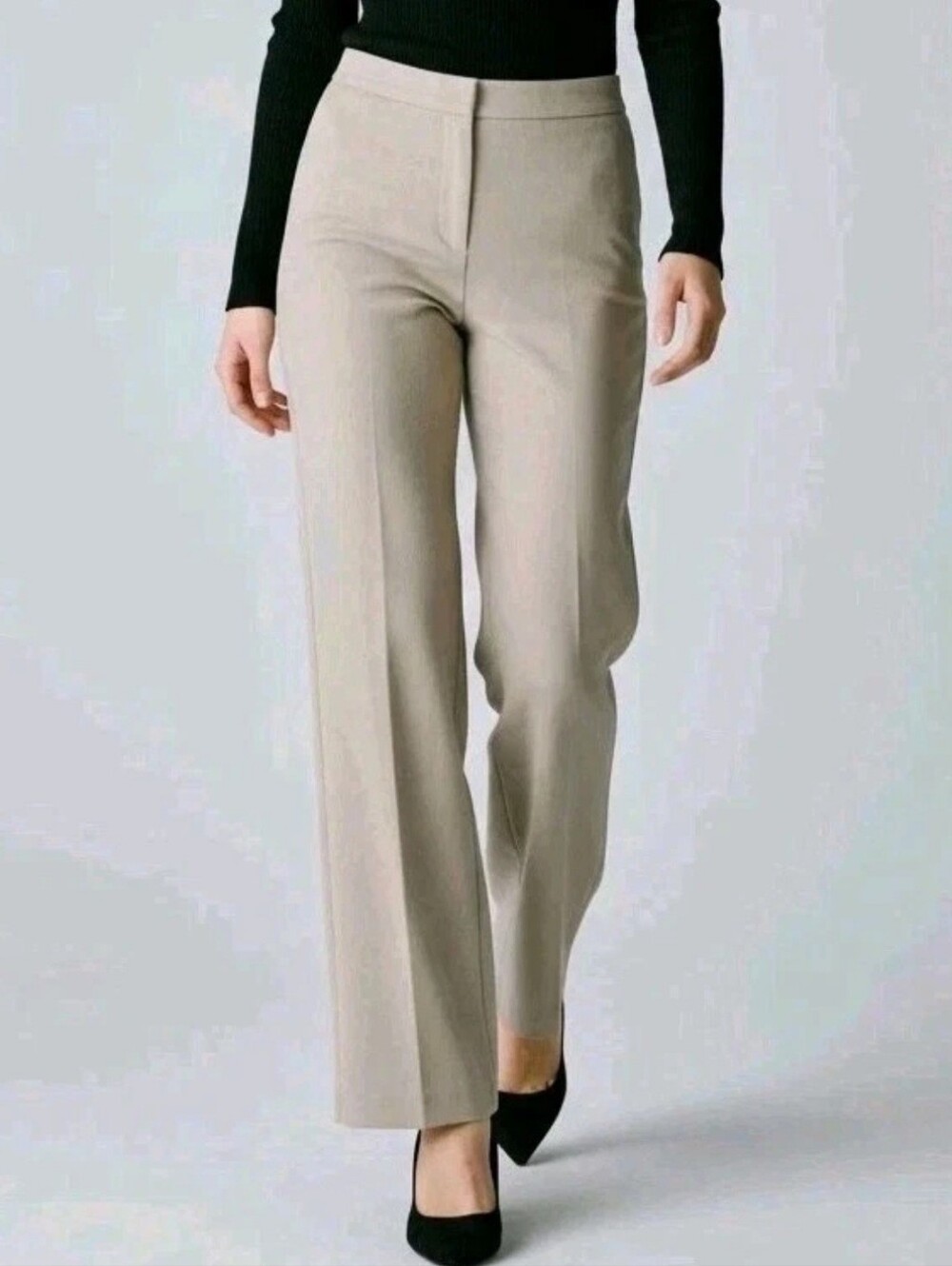 Dress Barn Pants Womens 8 Tan Wide Leg Office Business Smart Classic Stretch
